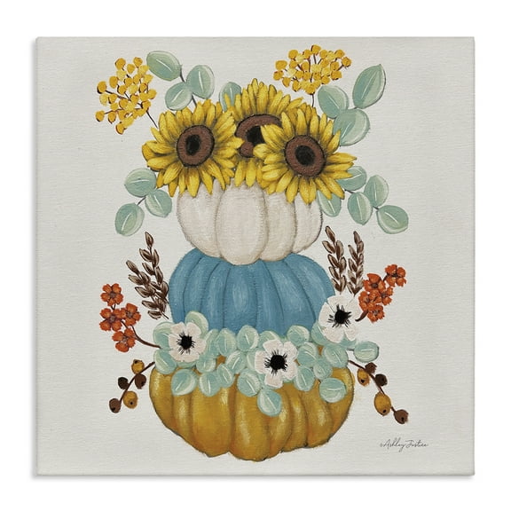 Stupell Industries Seasonal Flower & Pumpkins Botanical & Floral Painting Gallery Wrapped Canvas Art Print Wall Art, 17 x 17
