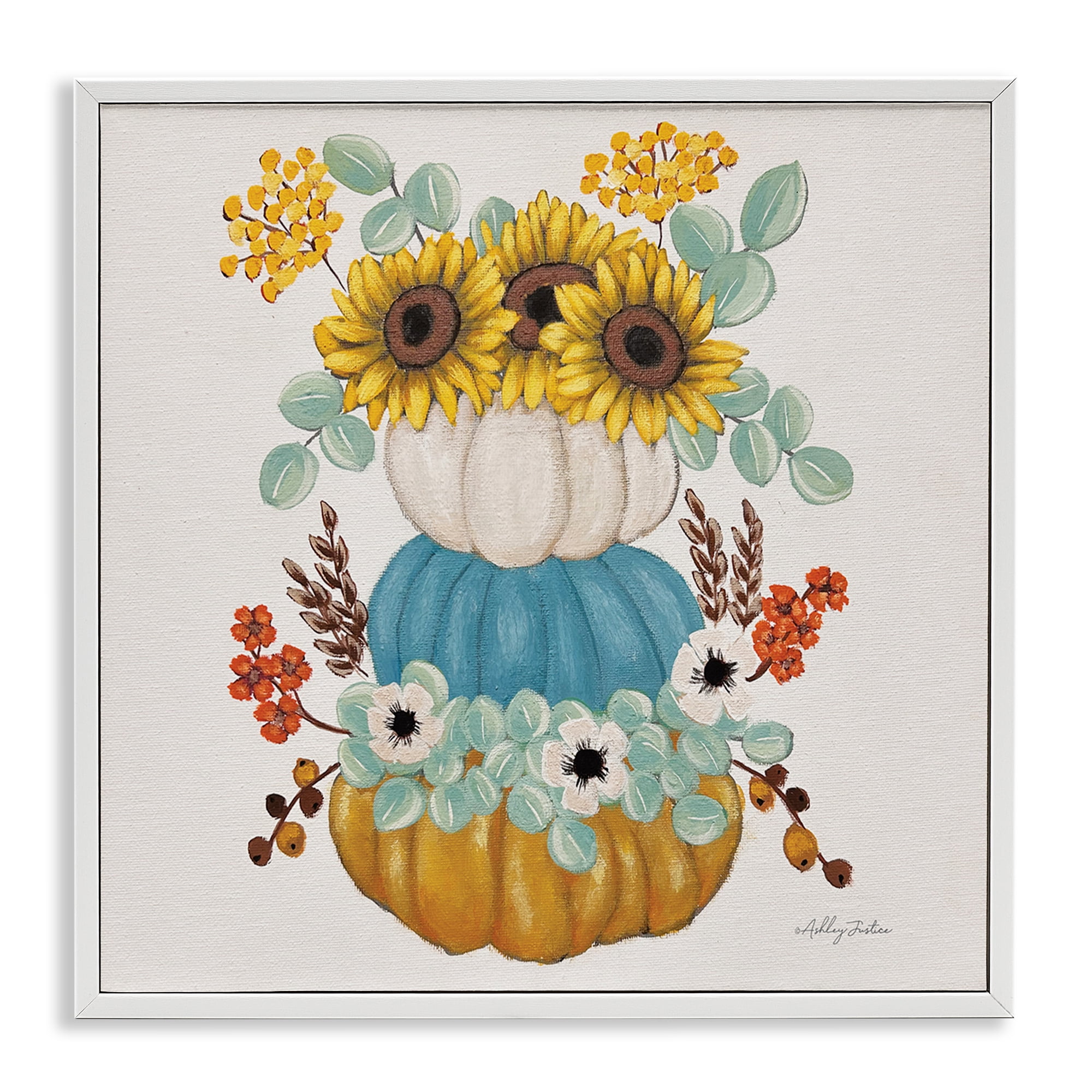 Stupell Industries Seasonal Flower & Pumpkins Botanical & Floral Painting White Framed Art Print Wall Art, 24 x 24