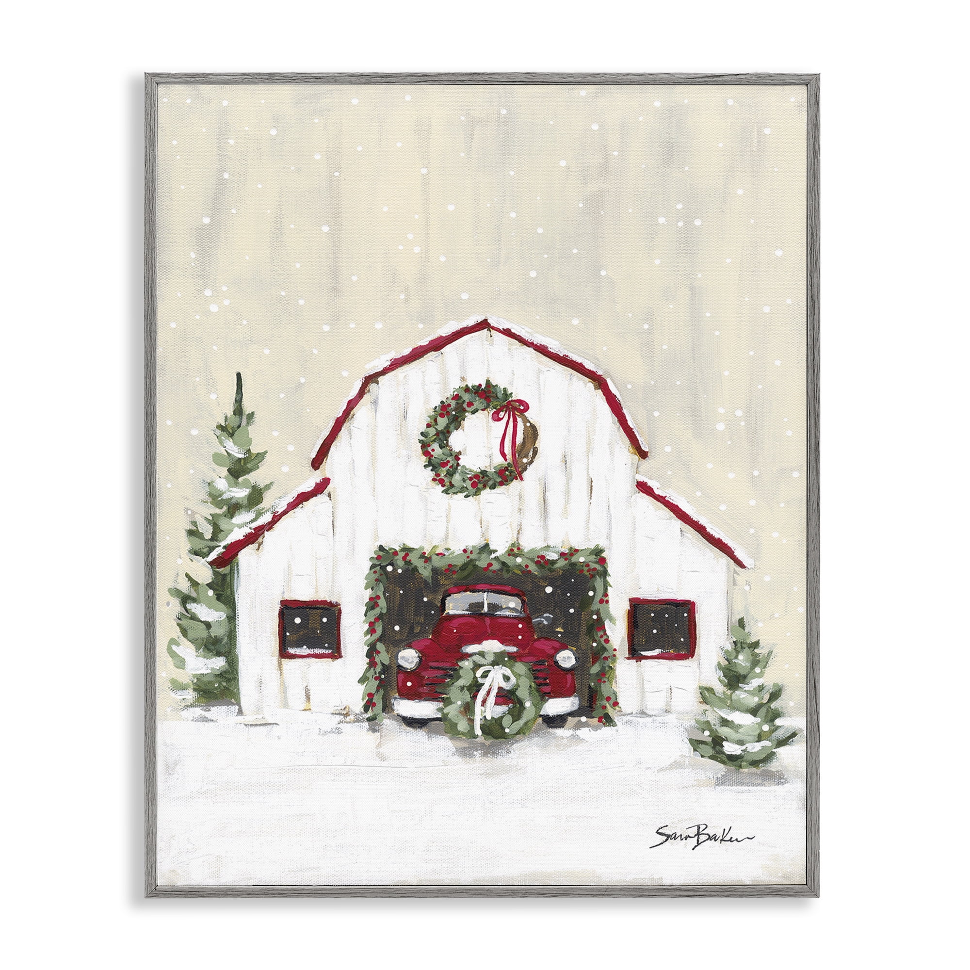 Stupell Industries Seasonal Garlands Barn Holiday Painting Gray Framed Art Prints Wall Art, 24 x 30