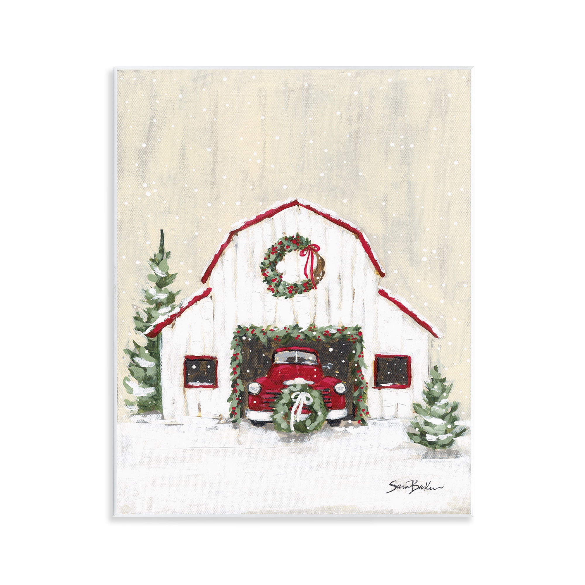 Stupell Industries Seasonal Garlands Barn Holiday Painting Unframed Art Prints Wall Art, 11 x 14