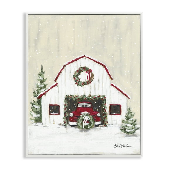 Stupell Industries Seasonal Garlands Barn Holiday Painting White Framed Art Prints Wall Art, 24 x 30