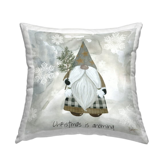 Stupell Industries Seasonal Gnome Holding Holiday Pine Snowflakes Design by Livi + Fin Throw Pillow