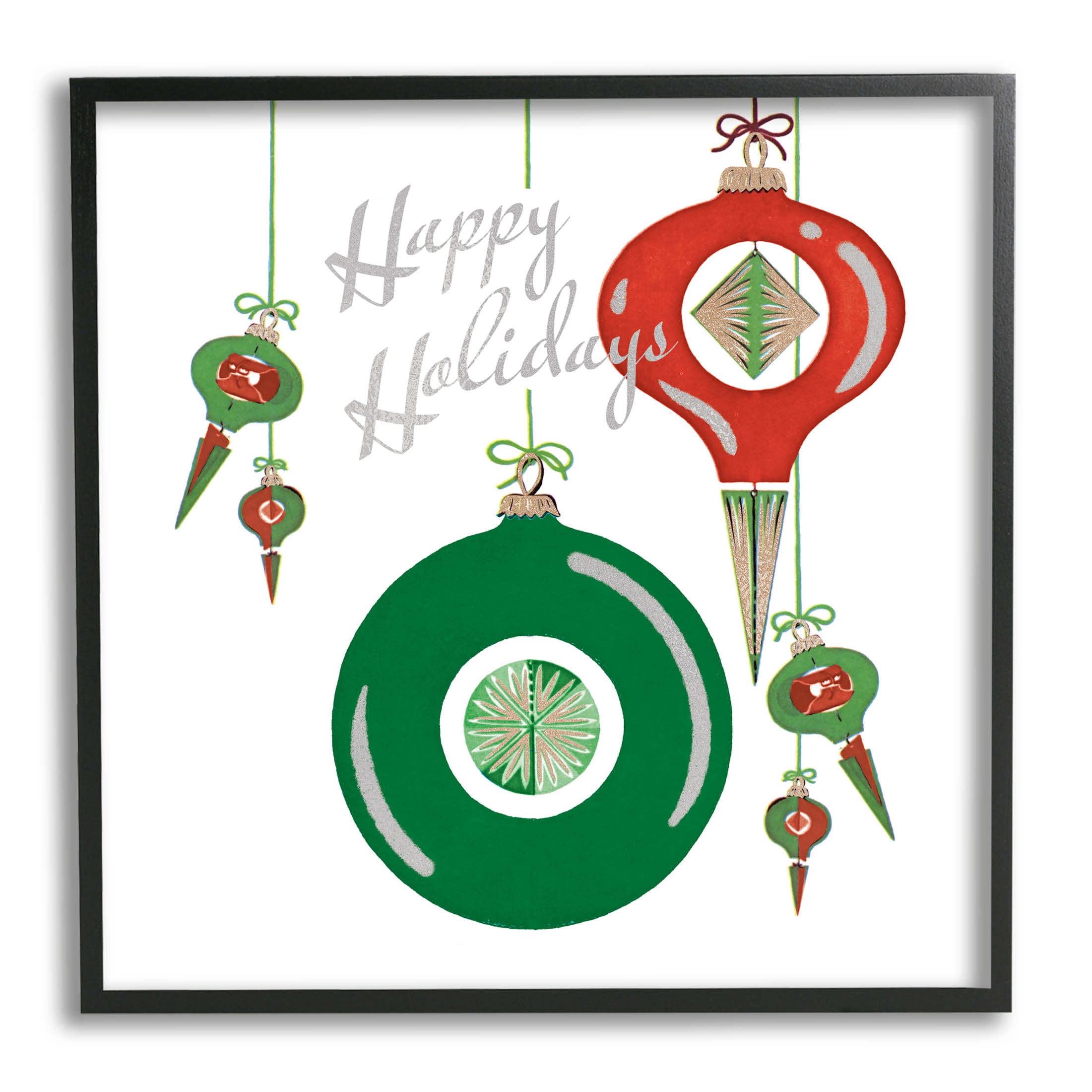 Stupell Industries Seasonal Happy Holidays Ornaments Graphic Art Black Framed Art Print Wall Art, Design by The Saturday Evening Post