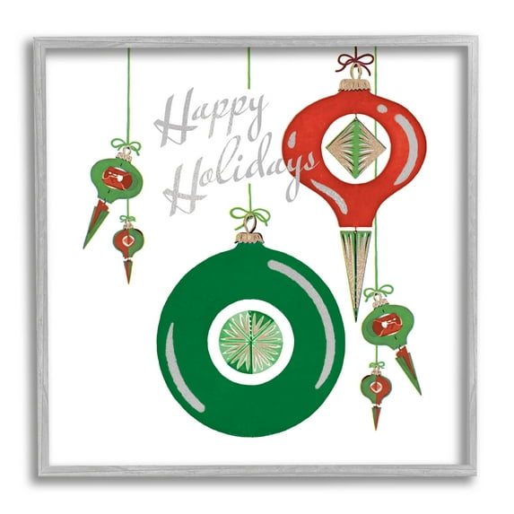 Stupell Industries Seasonal Happy Holidays Ornaments Graphic Art Gray Framed Art Print Wall Art, Design by The Saturday Evening Post