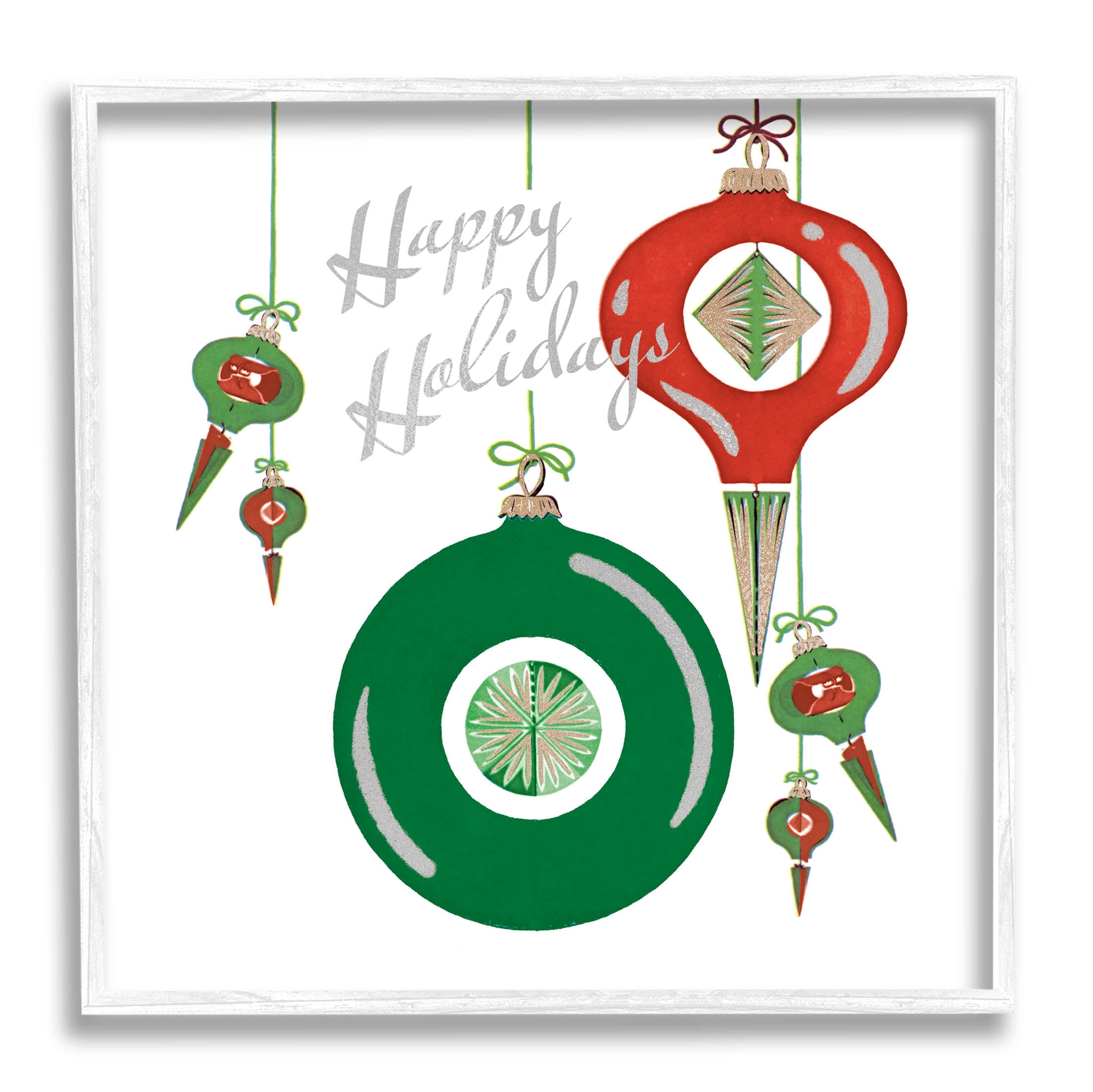 Stupell Industries Seasonal Happy Holidays Ornaments Graphic Art White Framed Art Print Wall Art, Design by The Saturday Evening Post