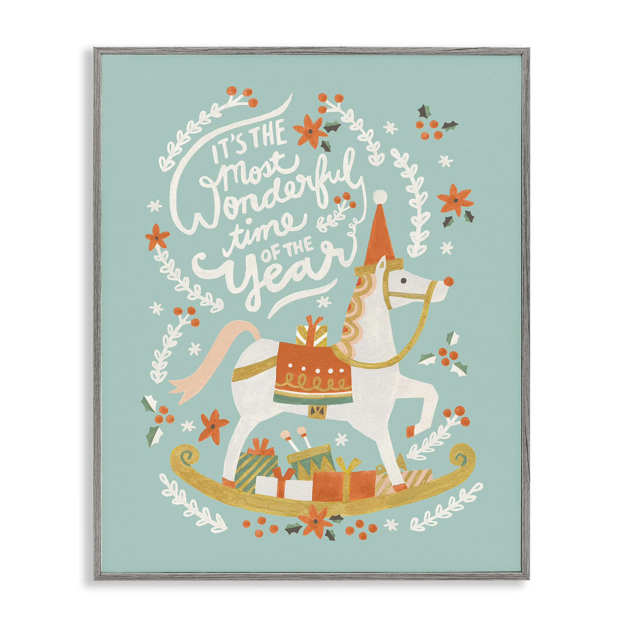 Stupell Industries Seasonal Horse & Sled Phrase Holiday Painting Gray Framed Art Print Wall Art, 11 x 14