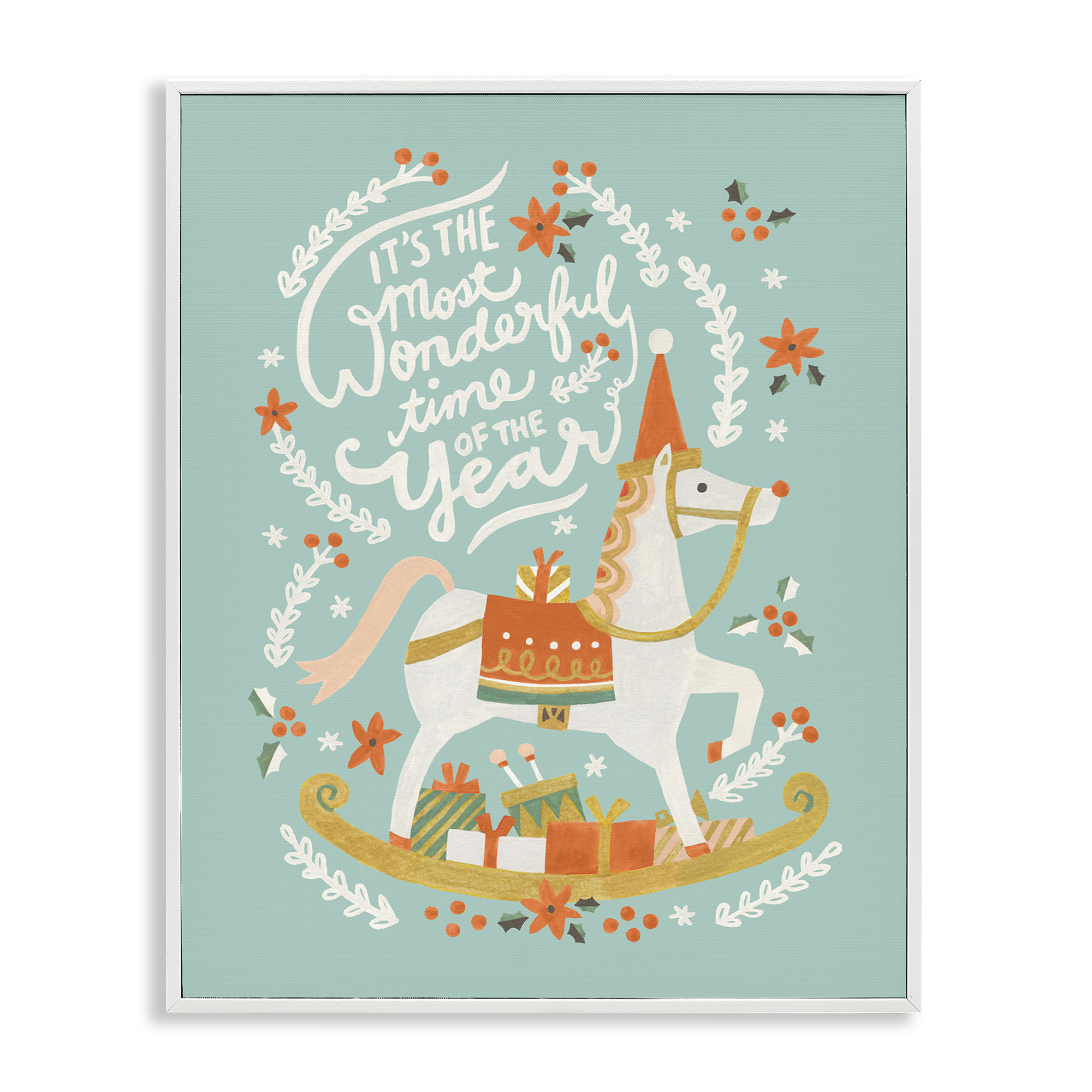 Stupell Industries Seasonal Horse & Sled Phrase Holiday Painting White Framed Art Print Wall Art, 16 x 20