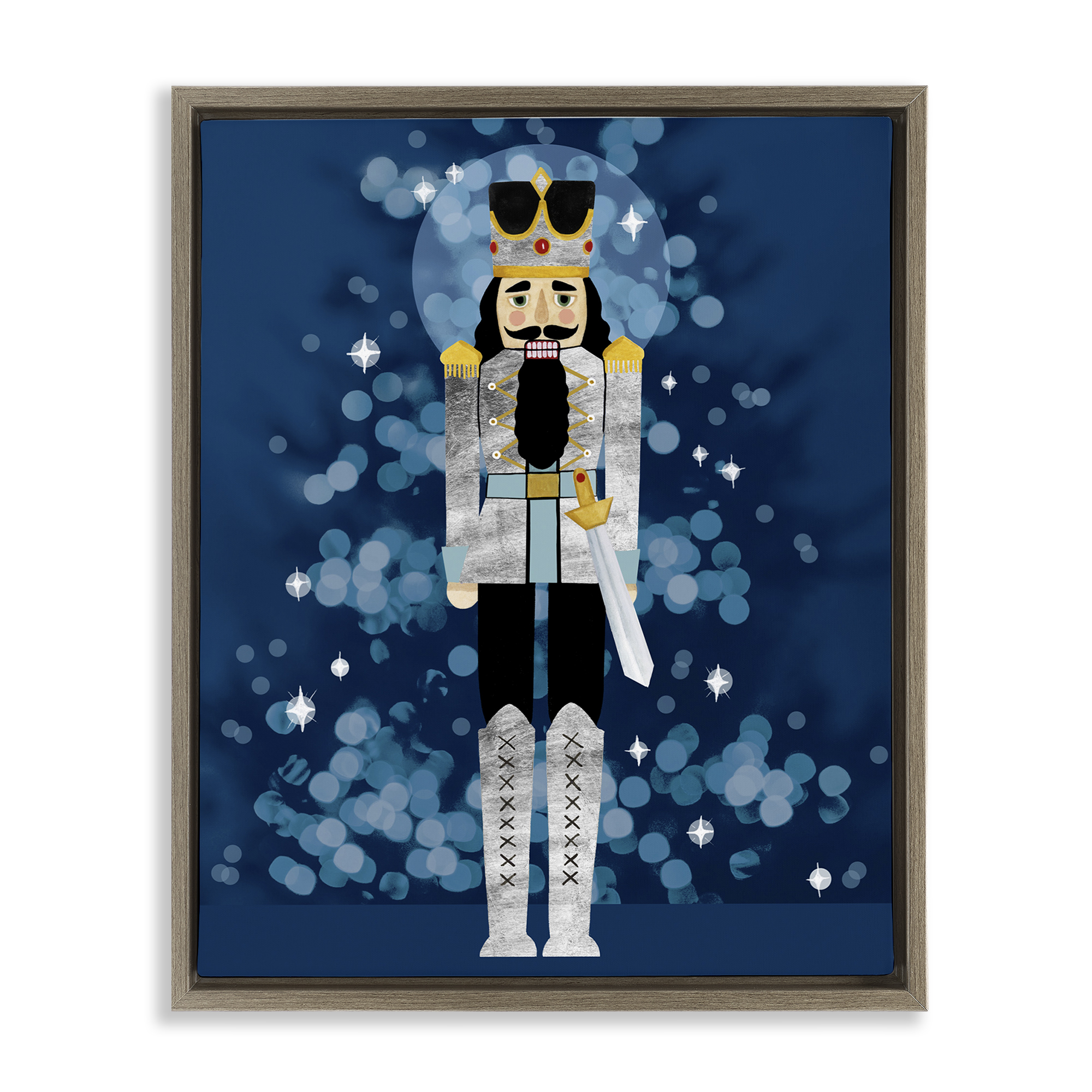 Stupell Industries Seasonal Modern Nutcracker Holiday Painting Brown Floater Framed Art Print Wall Art, 17 x 21