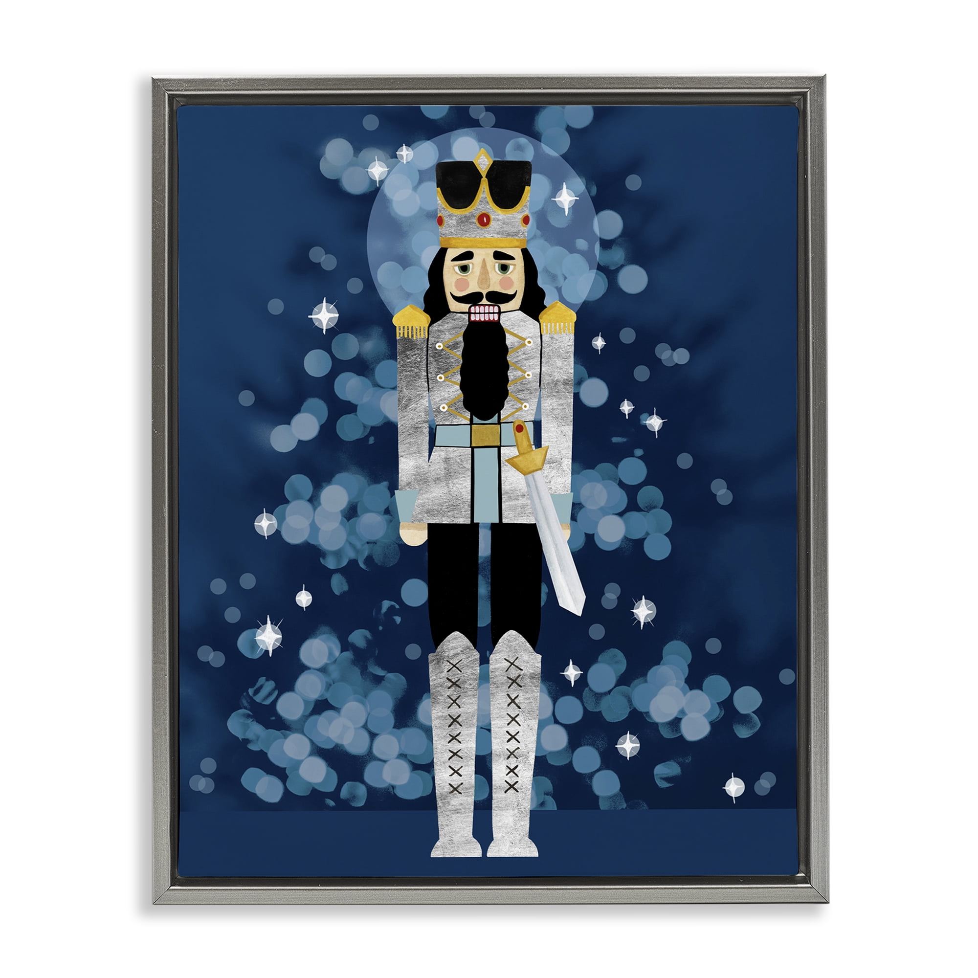 Stupell Industries Seasonal Modern Nutcracker Holiday Painting Gray Floater Framed Art Print Wall Art, 17 x 21