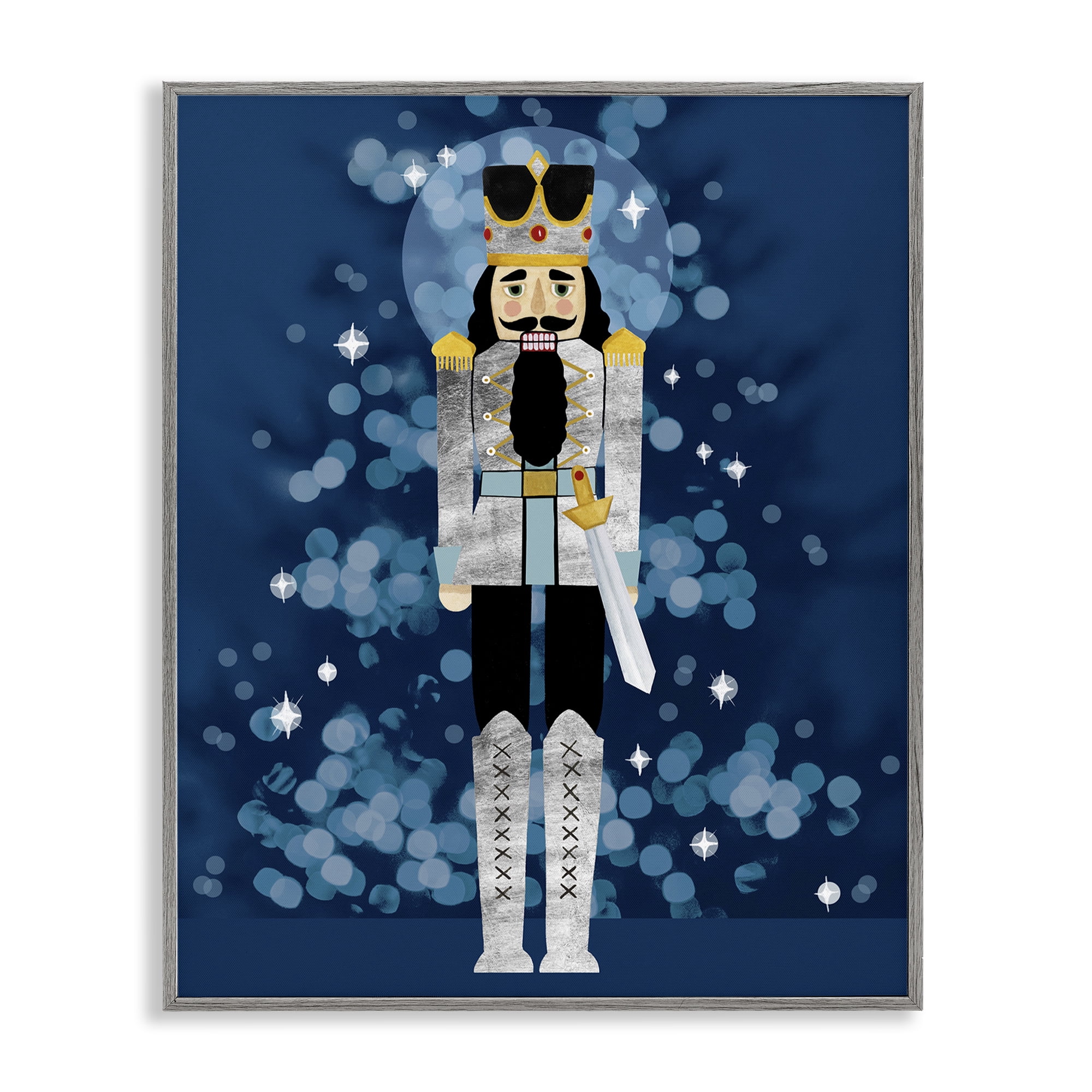 Stupell Industries Seasonal Modern Nutcracker Holiday Painting Gray Framed Art Print Wall Art, 11 x 14