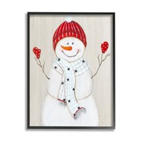 Stupell Industries Seasonal Snowman Smiling Red Hat Holiday Painting Black Framed Art Print Wall Art