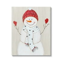 Stupell Industries Seasonal Snowman Smiling Red Hat Holiday Painting Gallery Wrapped Canvas Print Wall Art