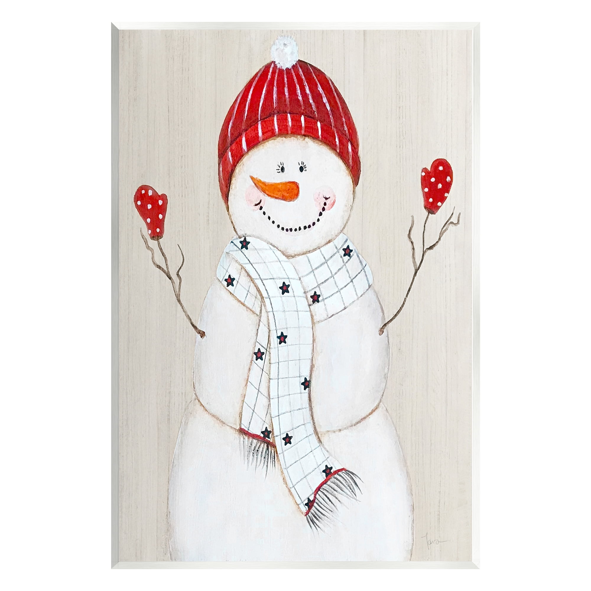 Stupell Industries Seasonal Snowman Smiling Red Hat Holiday Painting Unframed Art Print Wall Art