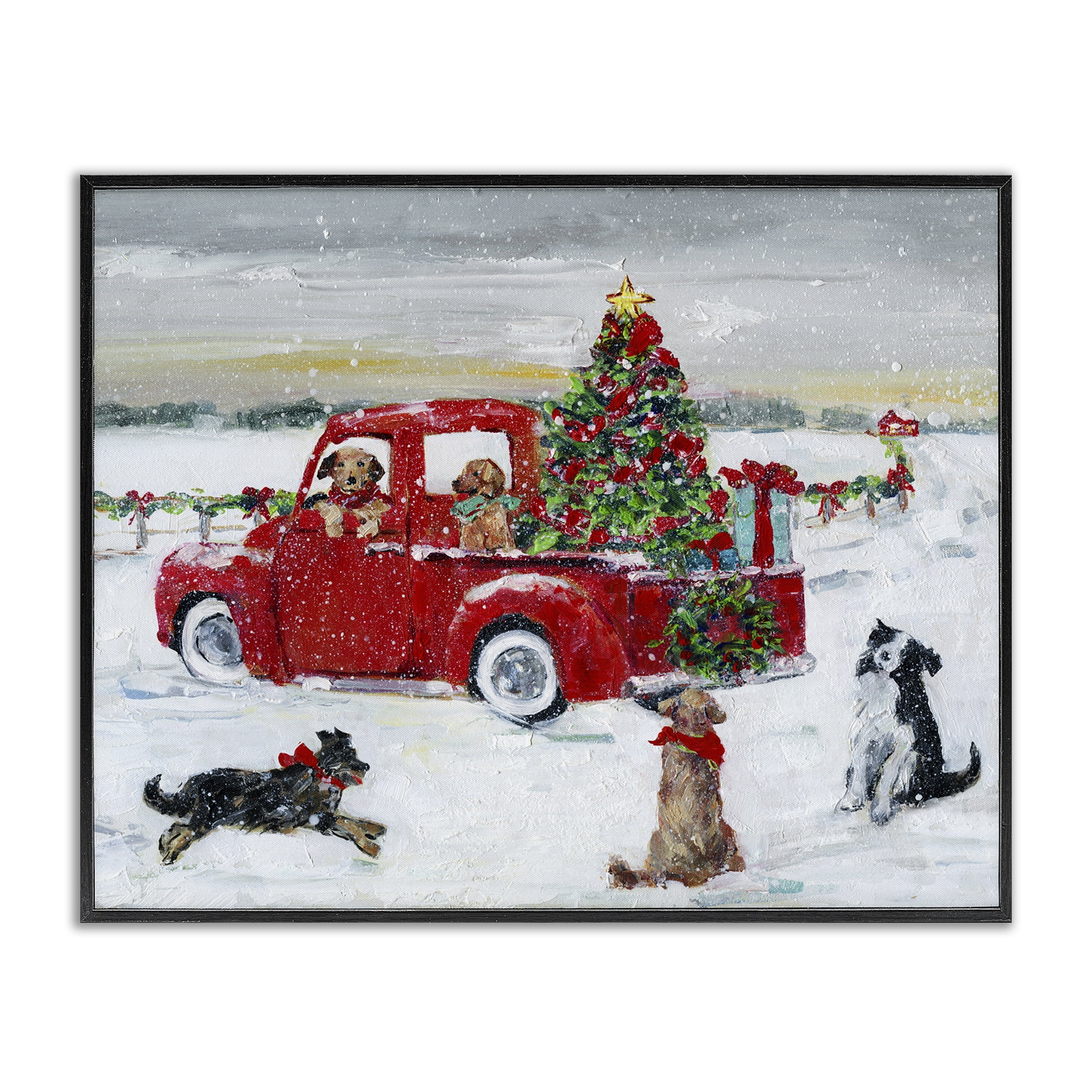 Stupell Industries Seasonal Truck with Dogs Holiday Painting Black Framed Art Prints Wall Art, 20 x 16