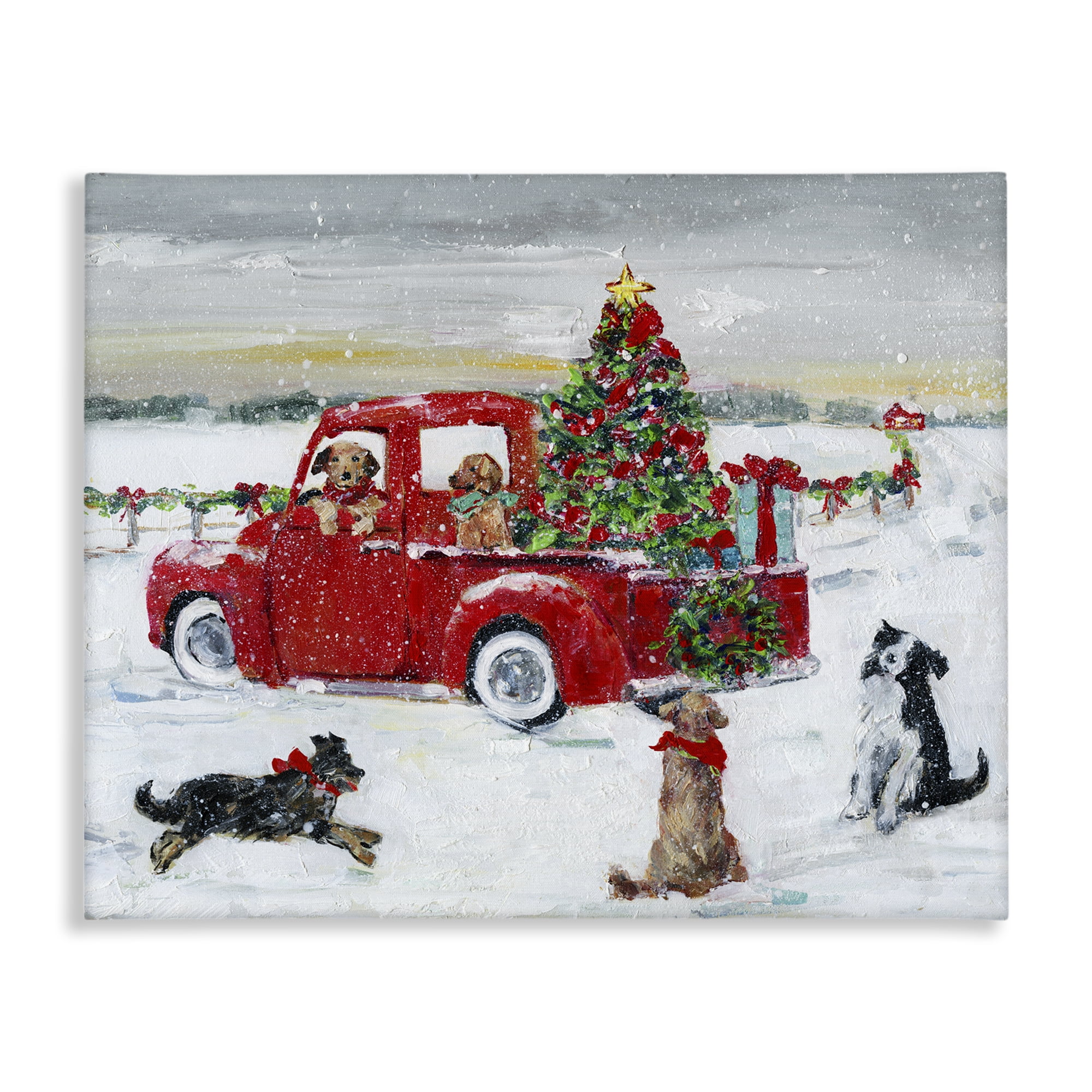 Stupell Industries Seasonal Truck with Dogs Holiday Painting Gallery Wrapped Canvas Art Prints Wall Art, 48 x 36