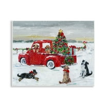 Stupell Industries Seasonal Truck with Dogs Holiday Painting Unframed Art Prints Wall Art, 14 x 11