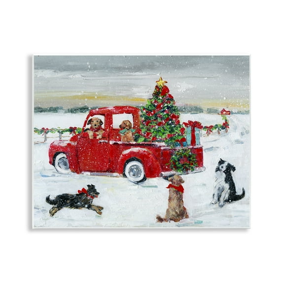 Stupell Industries Seasonal Truck with Dogs Holiday Painting Unframed Art Prints Wall Art, 14 x 11