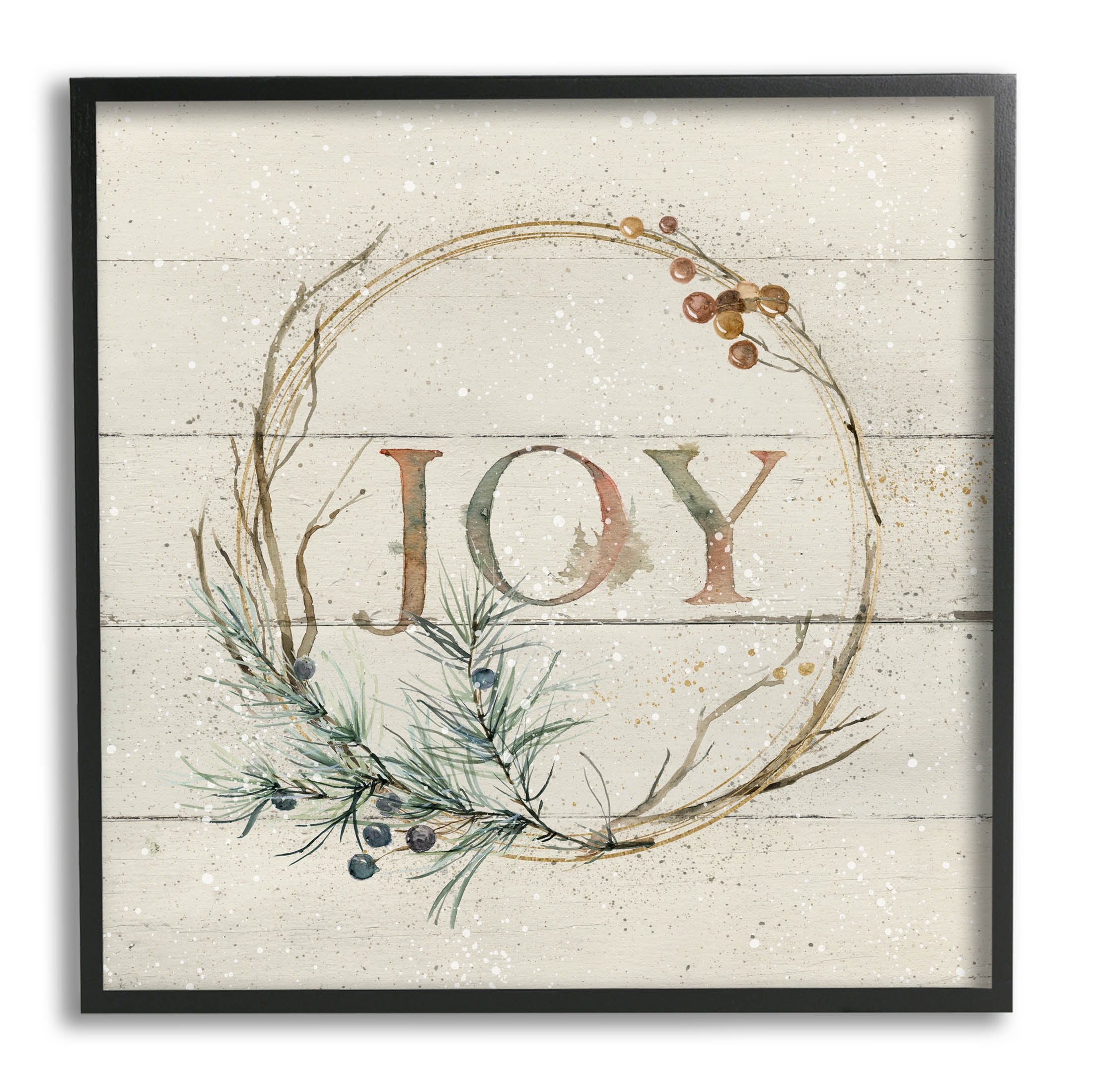 Seasonal Winter Joy Wreath Black Framed Wall Art Print