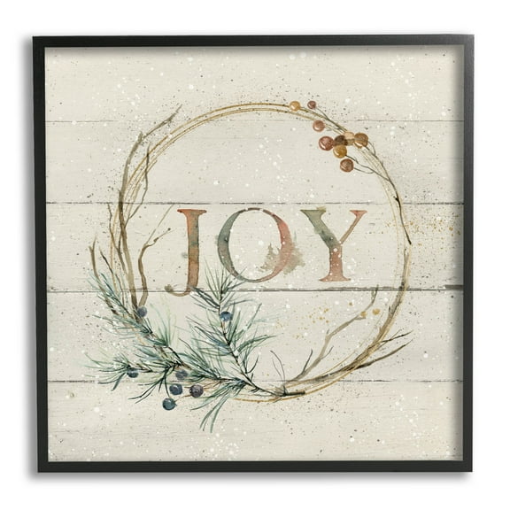 Stupell Industries Seasonal Winter Joy Wreath Graphic Art Black Framed Art Print Wall Art, Design by Carol Robinson