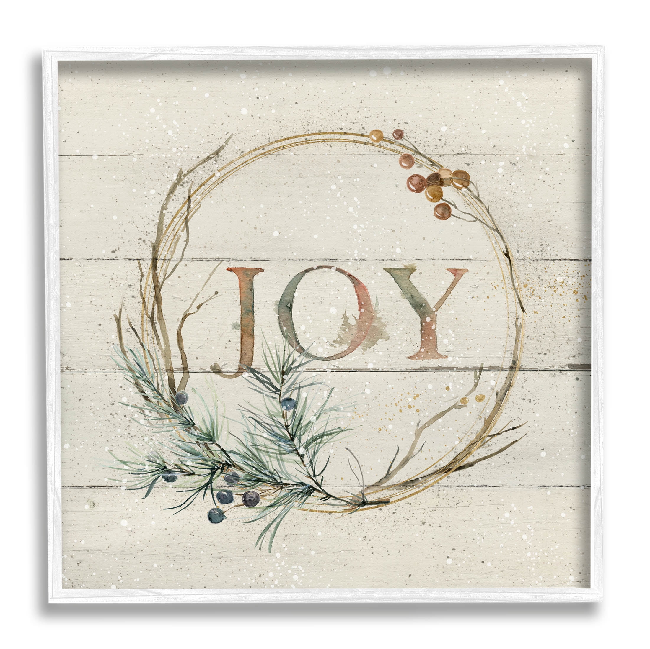 Stupell Industries Seasonal Winter Joy Wreath Graphic Art White Framed Art Print Wall Art, Design by Carol Robinson
