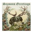 thumbnail image 1 of Stupell Industries Traditional Seasons Greetings Dog Wearing Antlers Botanical Border Canvas Art, 17 x 17, by Alicia Longley, 1 of 6