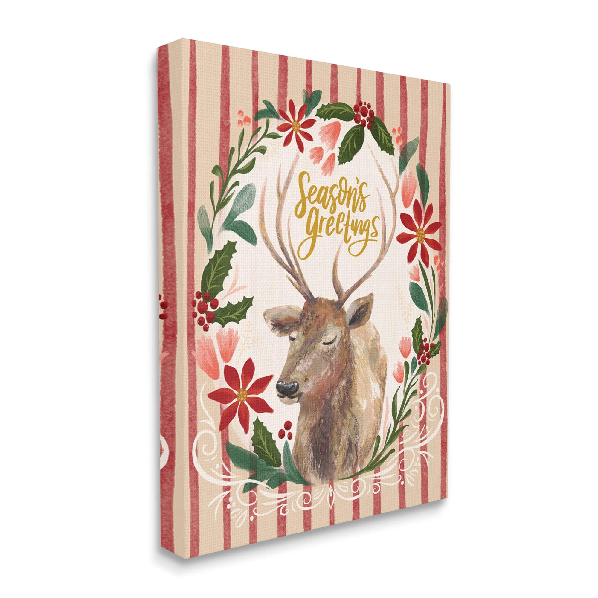Stupell Industries Seasons Greetings Holiday Wreath Soft Reindeer Portrait Animals & Insects Painting Gallery Wrapped Canvas Art Print Wall Art, 36 x 48