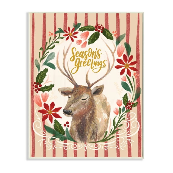 Stupell Industries Seasons Greetings Holiday Wreath Soft Reindeer Portrait Animals & Insects Painting Unframed Art Print Wall Art, 13 x 19