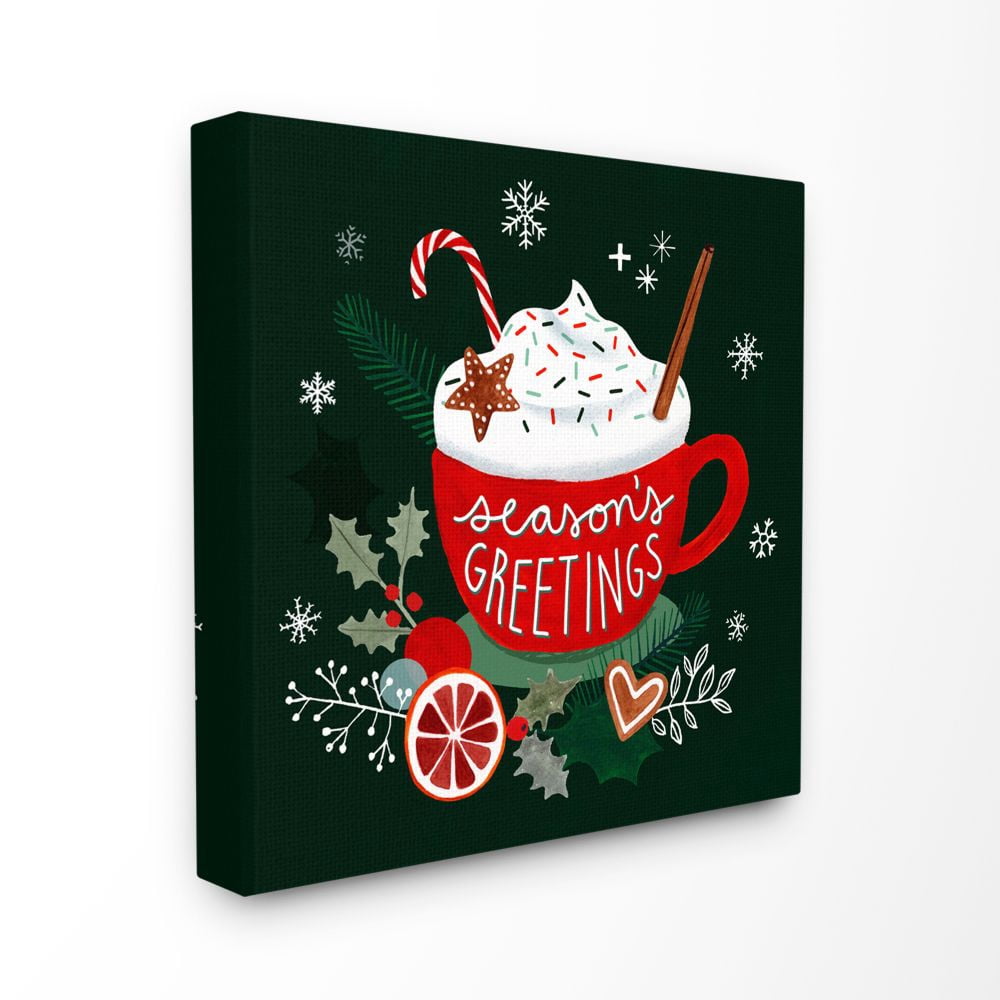 Stupell Industries Seasons Greetings Mug Christmas Holiday Red Word DesignCanvas Wall Art By Artist Victoria Borges