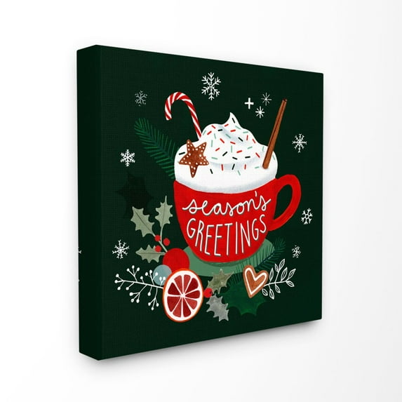 Stupell Industries Seasons Greetings Mug Christmas Holiday Red Word DesignCanvas Wall Art By Artist Victoria Borges