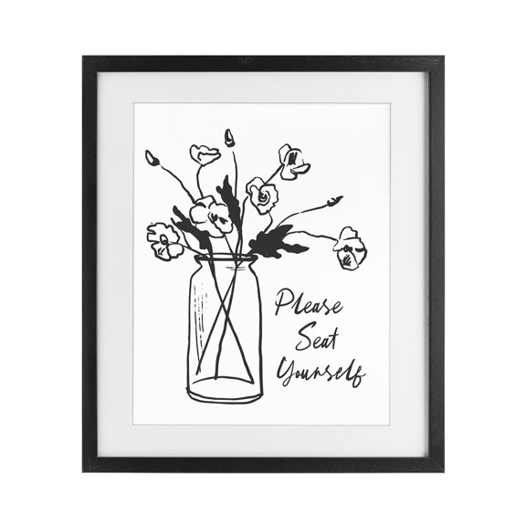 Stupell Industries Seat Yourself Bathroom Flowers Black Framed Print Under Glass, design by Lettered and Lined