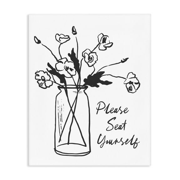 Stupell Industries Seat Yourself Bathroom Flowers Canvas Wall Art, design by Lettered and Lined