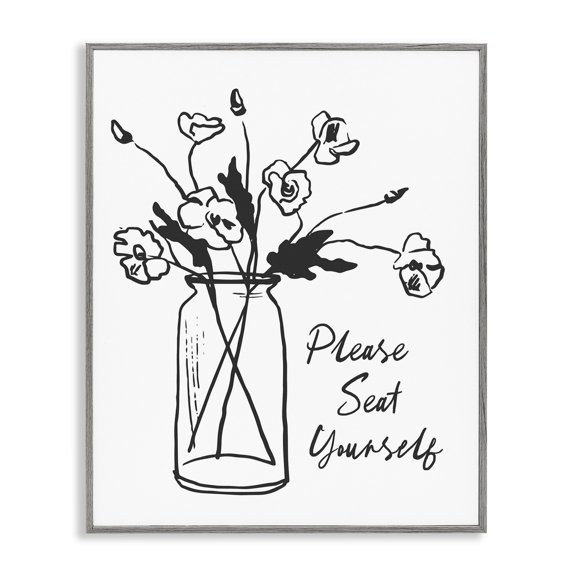 Stupell Industries Seat Yourself Bathroom Flowers Gray Framed Giclee Art, design by Lettered and Lined