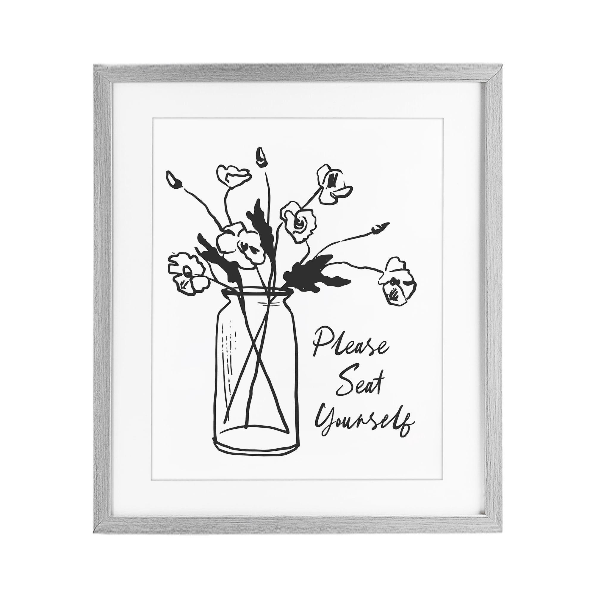 Stupell Industries Seat Yourself Bathroom Flowers Gray Framed Print Under Glass, design by Lettered and Lined