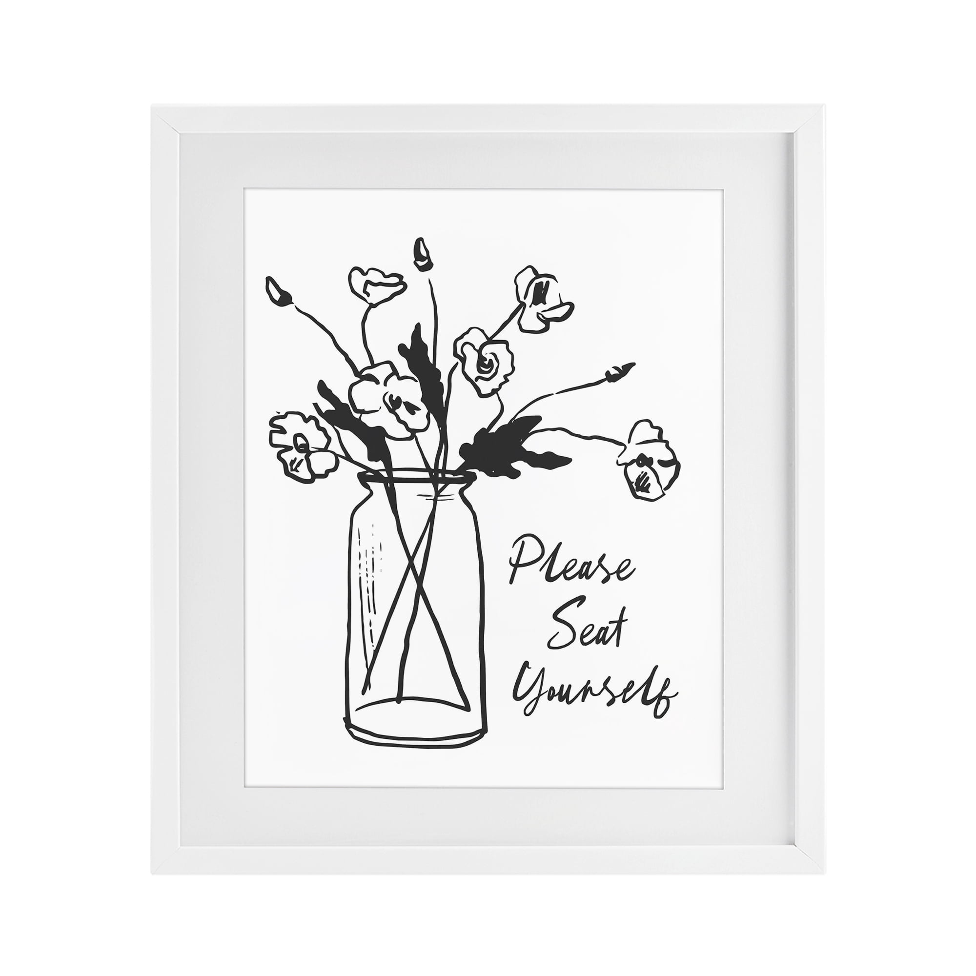Stupell Industries Seat Yourself Bathroom Flowers White Framed Print Under Glass, design by Lettered and Lined