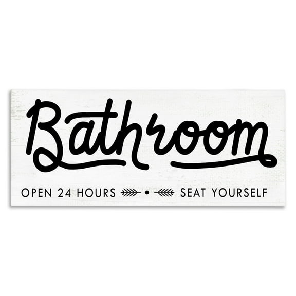 Stupell Industries Seat Yourself Bathroom Sign Minimal Black White Canvas Wall Art by Daphne Polselli