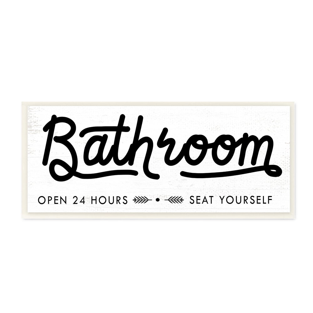 Stupell Industries Seat Yourself Bathroom Sign Minimal Black White Wall Plaque by Daphne Polselli