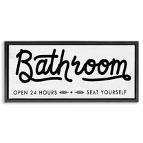 Stupell Industries Seat Yourself Bathroom Sign Typography Painting Black Floater Framed Canvas Art Print Wall Art, 25 x 11