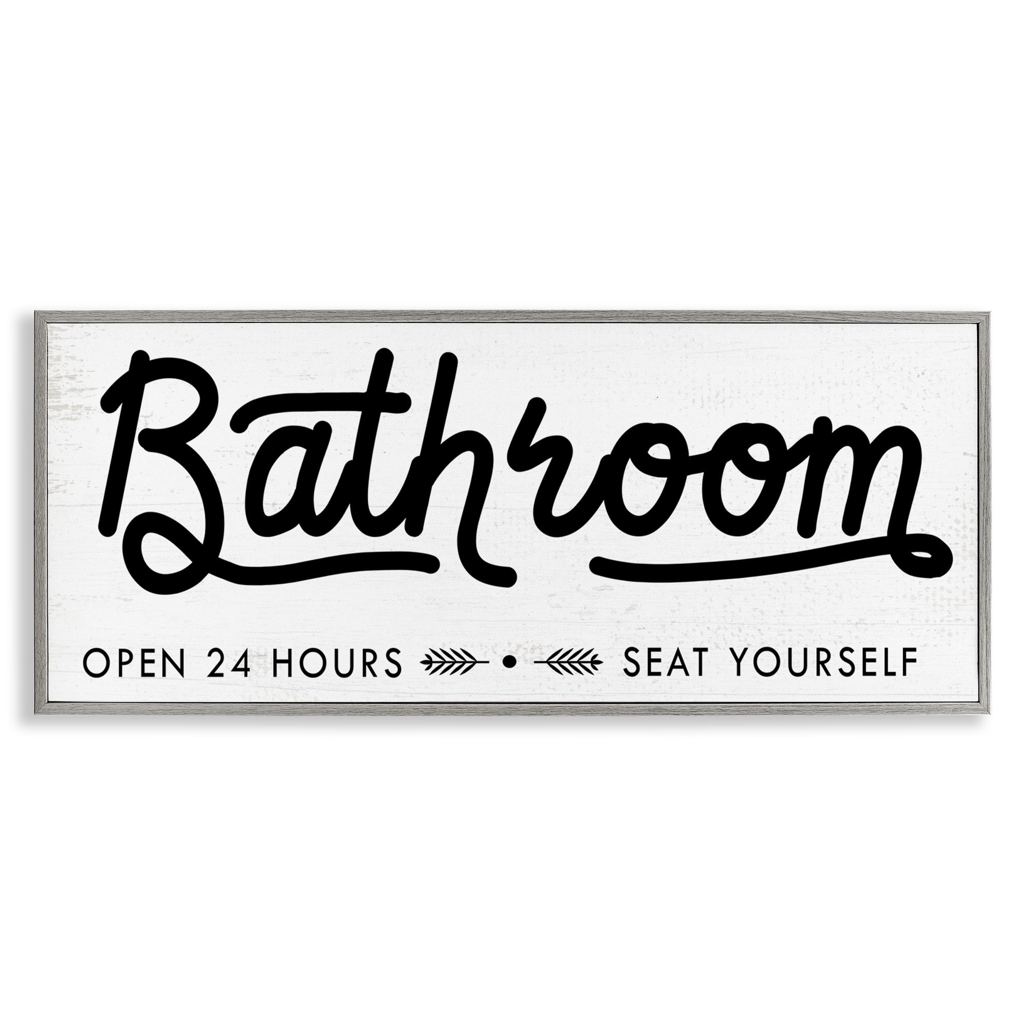 Stupell Industries Seat Yourself Bathroom Sign Typography Painting Gray Framed Art Print Wall Art, 24 x 10