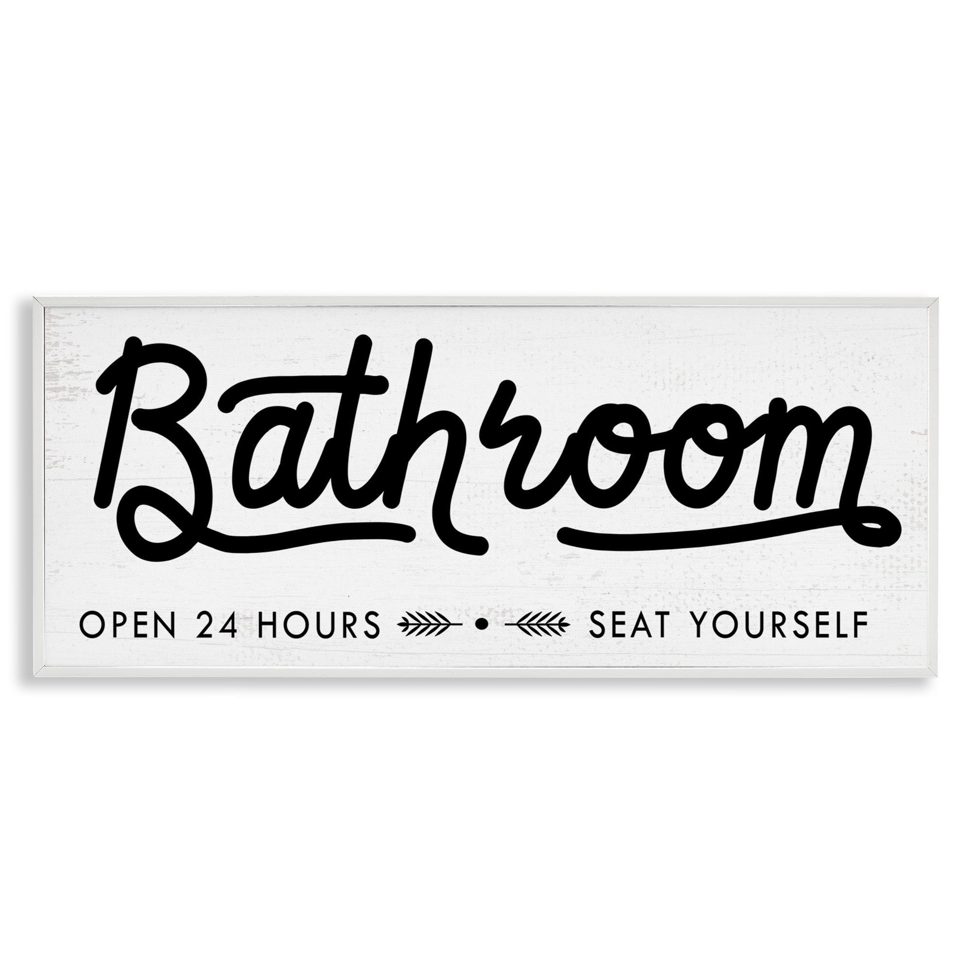Stupell Industries Seat Yourself Bathroom Sign Typography Painting White Framed Art Print Wall Art, 30 x 13