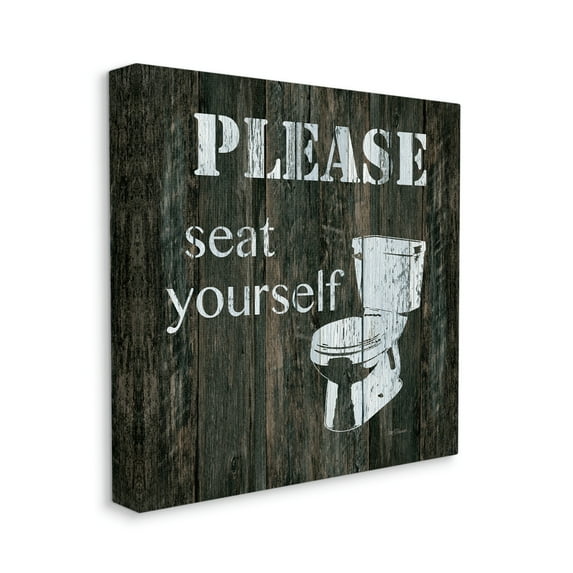 Stupell Industries Seat Yourself Rustic Bathroom Sign Distressed Toilet Typography Painting Gallery Wrapped Canvas Print Wall Art, 24 x 24