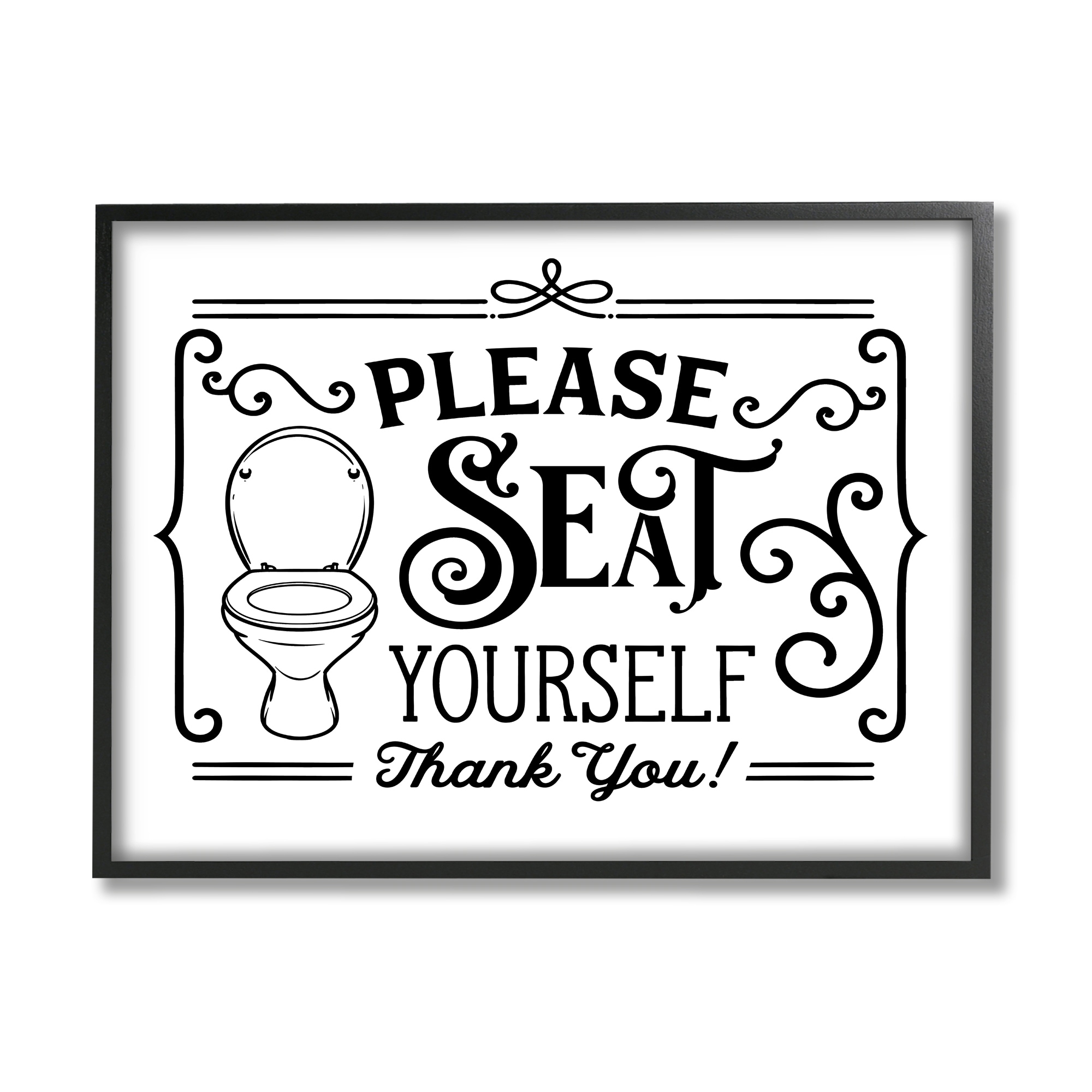 Stupell Industries Seat Yourself Vintage Style Bathroom Toilet Design Graphic Art Black Framed Art Print Wall Art, Design by Lettered and Lined