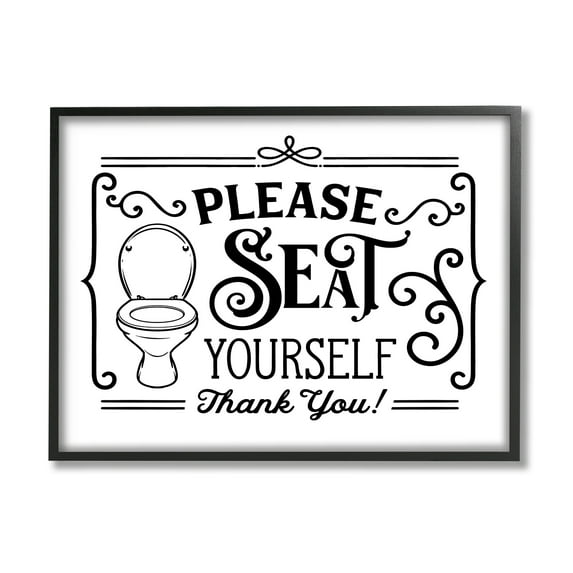 Stupell Industries Seat Yourself Vintage Style Bathroom Toilet Design Graphic Art Black Framed Art Print Wall Art, Design by Lettered and Lined