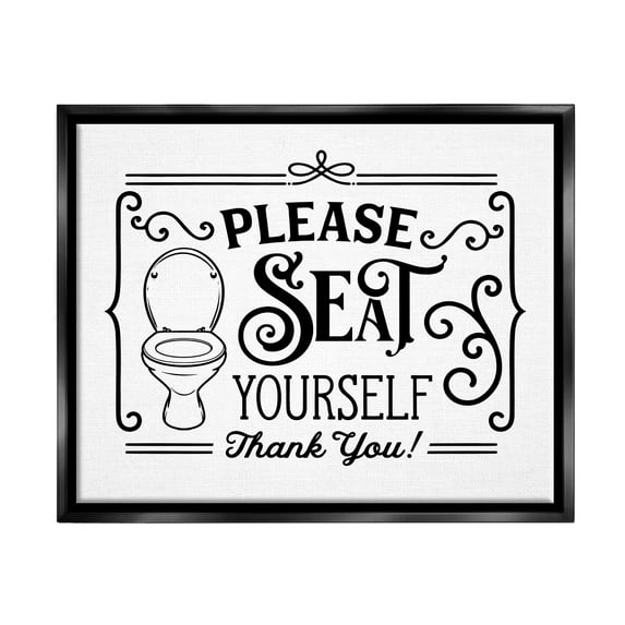 Stupell Industries Seat Yourself Vintage Style Bathroom Toilet Design Graphic Art Jet Black Floating Framed Canvas Print Wall Art, Design by Lettered and Lined