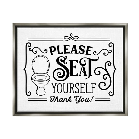 Stupell Industries Seat Yourself Vintage Style Bathroom Toilet Design Graphic Art Luster Gray Floating Framed Canvas Print Wall Art, Design by Lettered and Lined