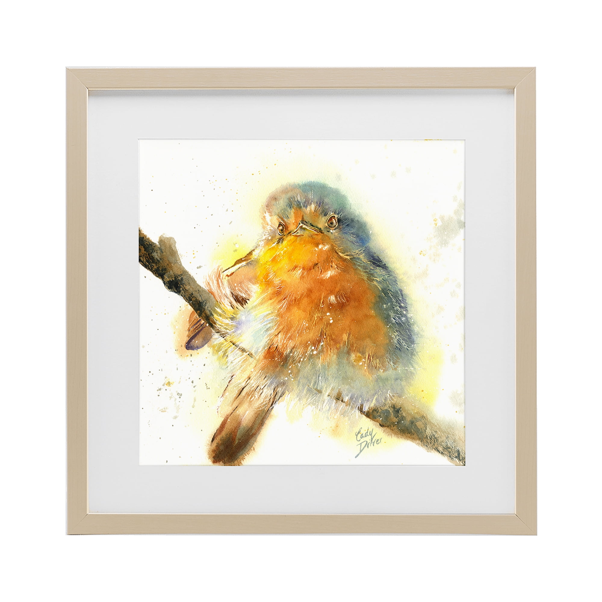 Stupell Industries Seated Songbird Watercolor Birch Framed Print Under Glass, design by Cady Driver