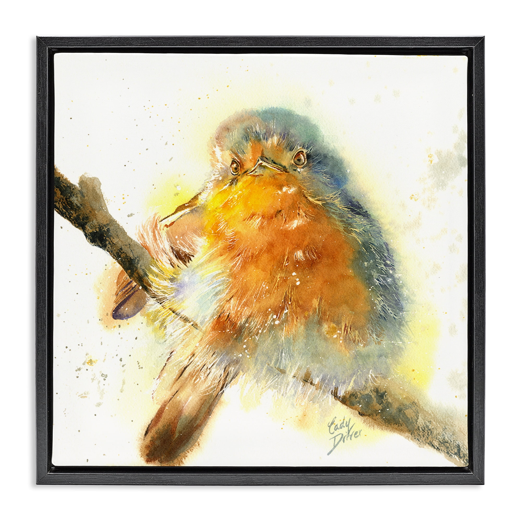 Stupell Industries Seated Songbird Watercolor Black Framed Floater Canvas Wall Art, design by Cady Driver