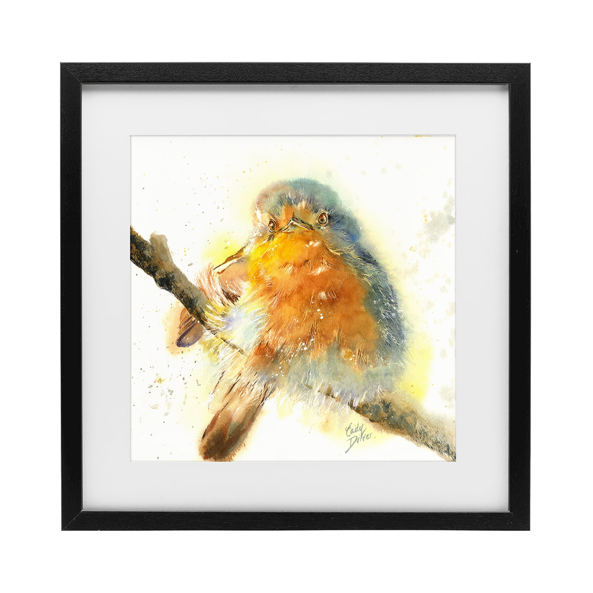 Stupell Industries Seated Songbird Watercolor Black Framed Print Under Glass, design by Cady Driver