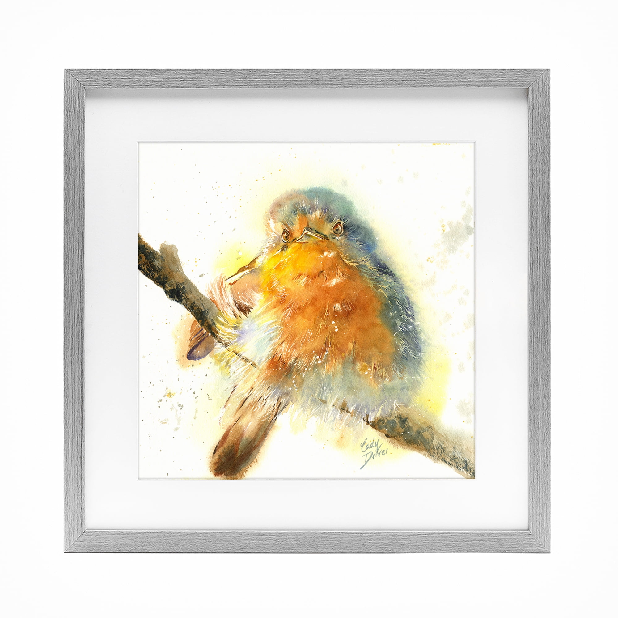Stupell Industries Seated Songbird Watercolor Gray Framed Print Under Glass, design by Cady Driver