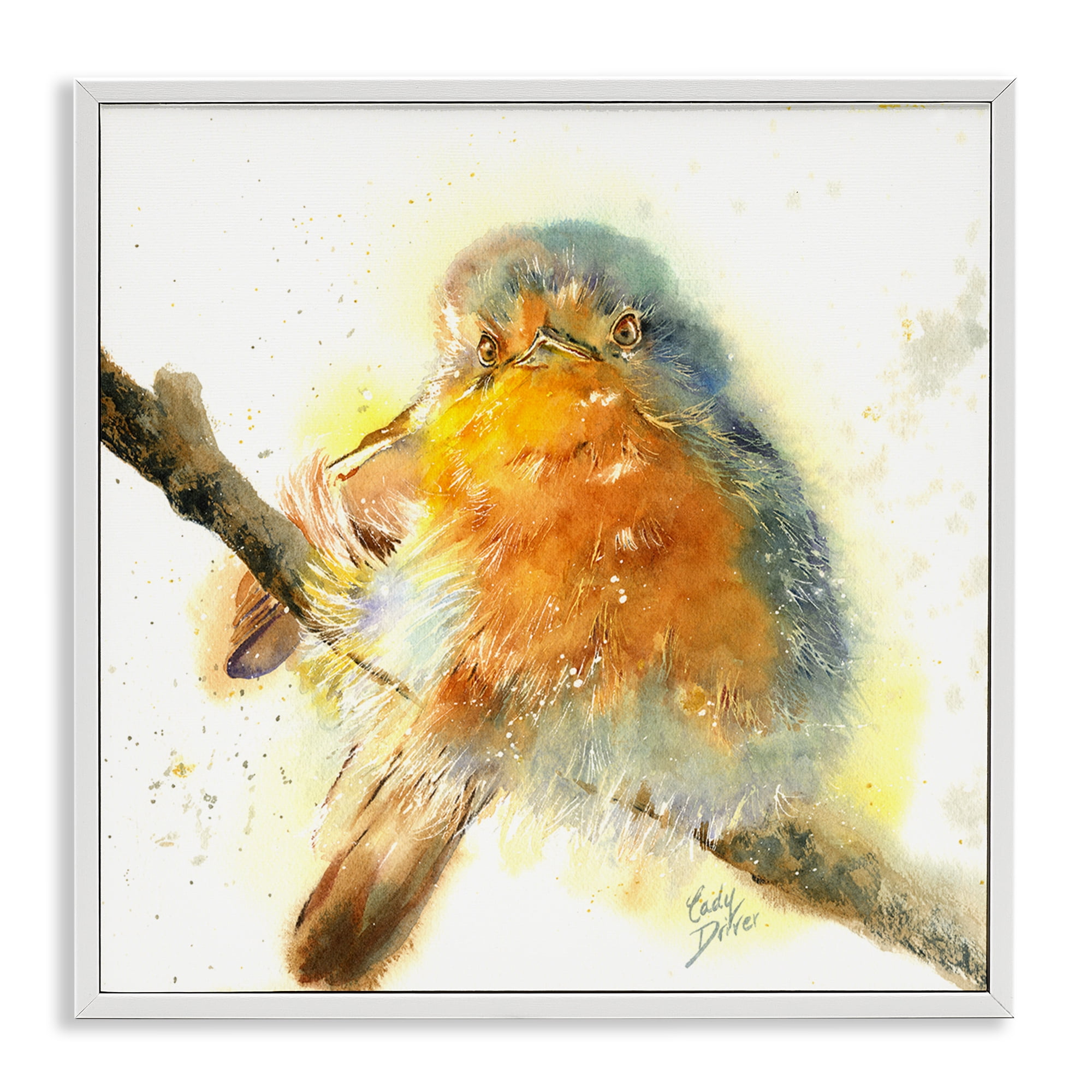 Stupell Industries Seated Songbird Watercolor White Framed Giclee Art, design by Cady Driver