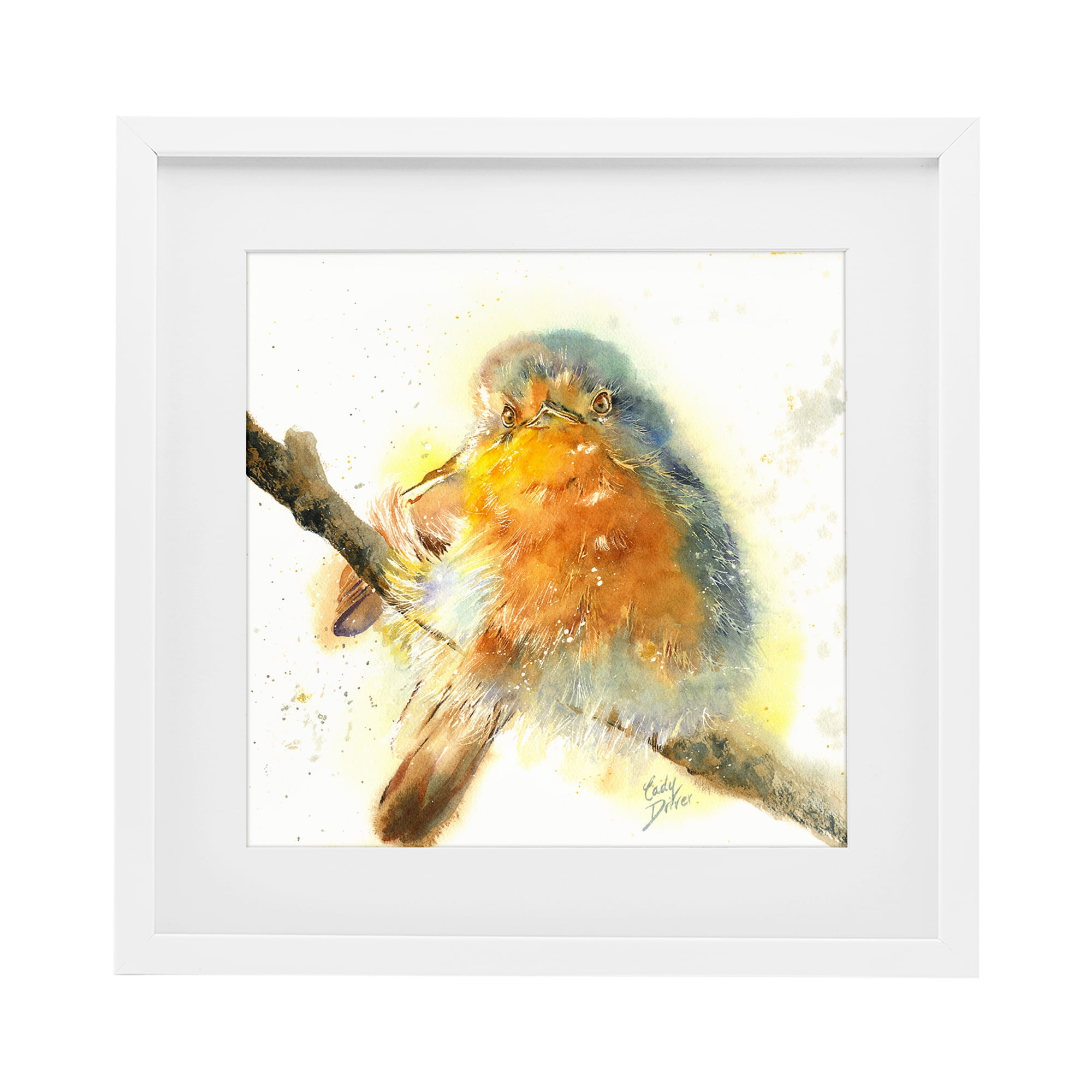 Stupell Industries Seated Songbird Watercolor White Framed Print Under Glass, design by Cady Driver